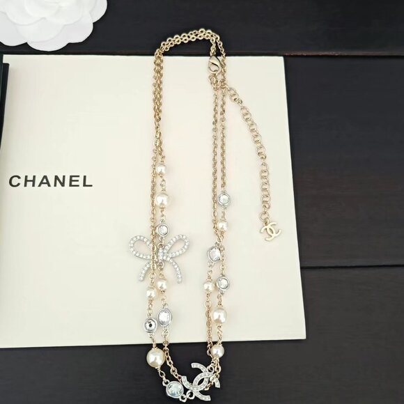 Authentic CHANEL Bow Charm Long Chain Necklace - Picture 2 of 5